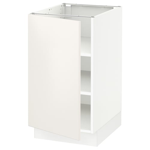 This image shows a white SEKTION kitchen cabinet. The cabinet is rectangular with a smooth surface and two shelves.