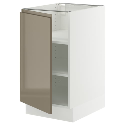 SEKTION kitchen cabinet, white with high-gloss dark grey-brown door, modern, sleek design.
