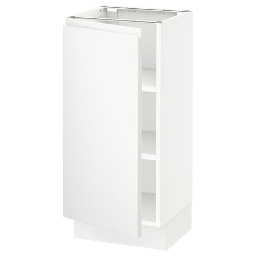 White high gloss kitchen cabinet with single door and adjustable shelves.