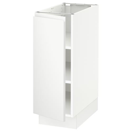 SEKTION matte white kitchen cabinet; rectangle shape, modern minimalist design, adjustable shelves.