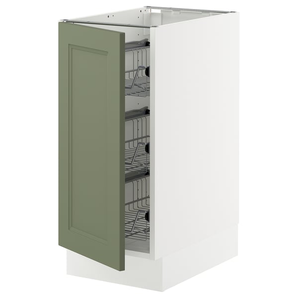 SEKTION Base cabinet with wire baskets, white/Axstad gray-green, 15x24x30 "