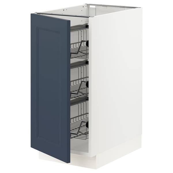 SEKTION Base cabinet with wire baskets, white Axstad/matte blue, 15x24x30 "