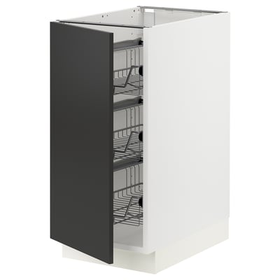 SEKTION Base cabinet with wire baskets, white/Nickebo matt anthracite, 15x24x30 "