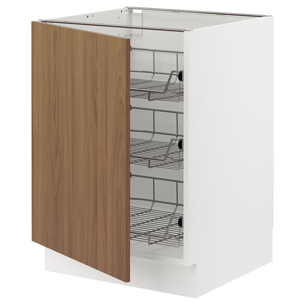 SEKTION Base cabinet with wire baskets, white/Tistorp brown walnut effect, 24x24x30 "