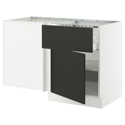 SEKTION Corner base cab w drawer and shelf, white/Nickebo matt anthracite, 50x24x30 "