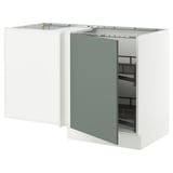 SEKTION Corner base cab w pull-out fitting, white/Nickebo matt grey-green, 50x24x30 "