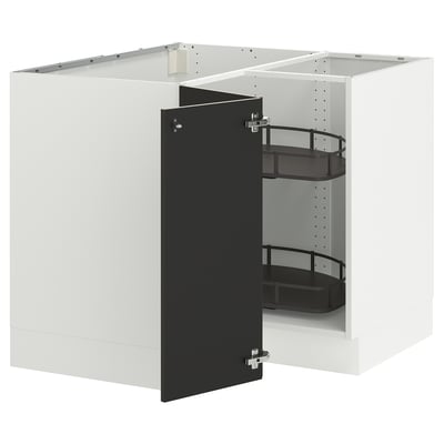 SEKTION Corner base cabinet with carousel, white/Nickebo matt anthracite, 38x24x30 "
