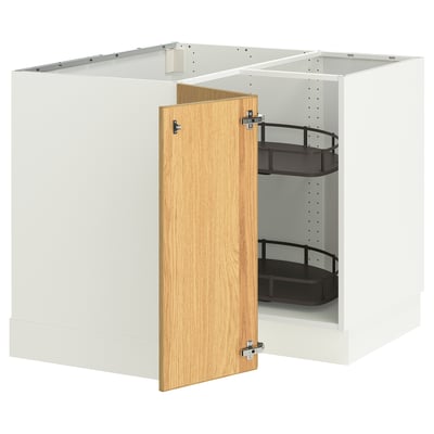 SEKTION Corner base cabinet with carousel, white/Sinarp oak veneer, 38x24x30 "