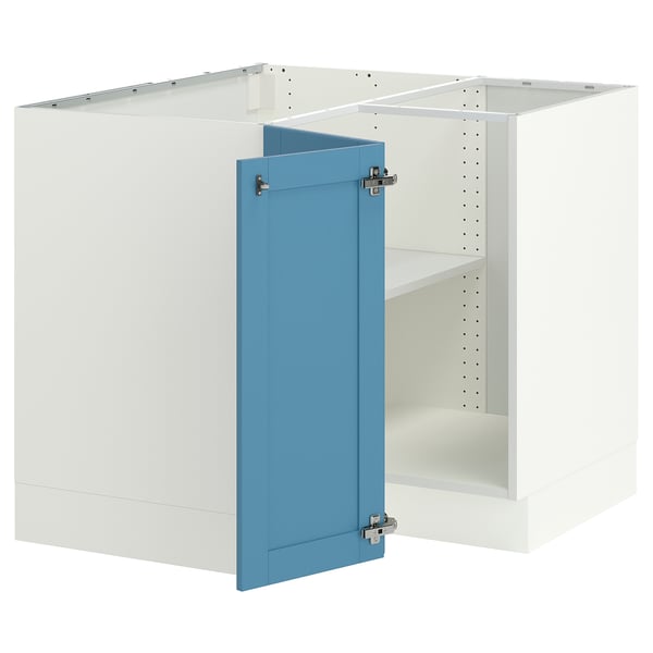 SEKTION Corner base cabinet with shelf, white/Lerhyttan blue, 38x24x30 "