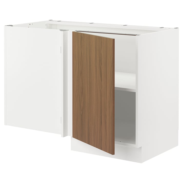 SEKTION corner base with shelf, white/Tistorp brown walnut
