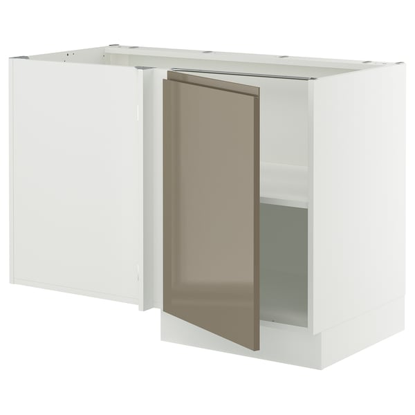 SEKTION Corner base cabinet with shelf, white/Voxtorp high-gloss dark grey-brown, 47x24x30 "