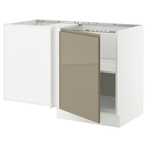 White SEKTION kitchen cabinet, high gloss brown door, sleek modern design.