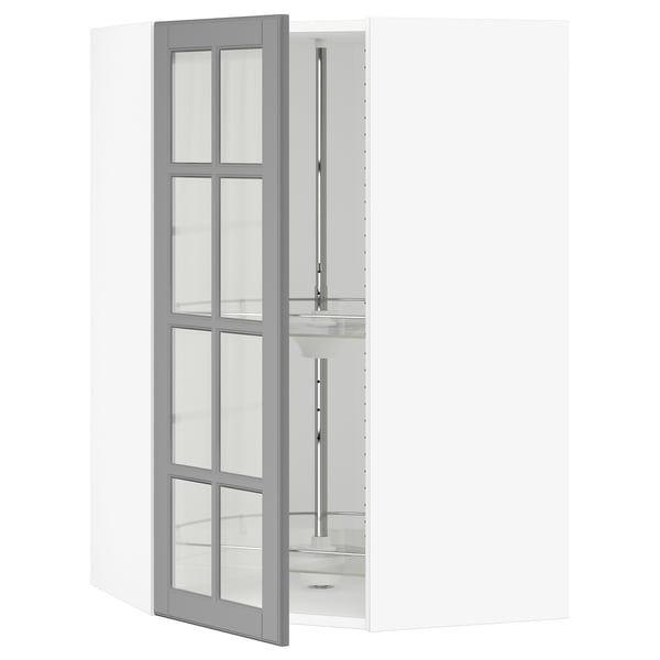 SEKTION Corner wall cab w carousel/glass dr, white/Bodbyn gray, 26x15x40 "