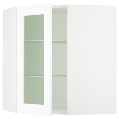 SEKTION Corner wall cab w shelves/glass dr, white Enköping/white wood effect, 26x15x30 "