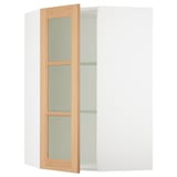 SEKTION Corner wall cab w shelves/glass dr, white/Vedhamn oak, 26x15x40 "