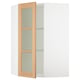 SEKTION Corner wall cab w shelves/glass dr, white/Vedhamn oak, 26x15x40 "