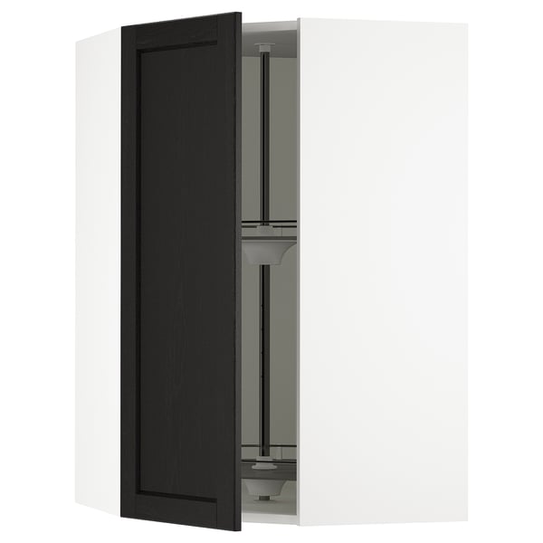 SEKTION Corner wall cabinet with carousel, white/Lerhyttan black stained, 26x15x40 "