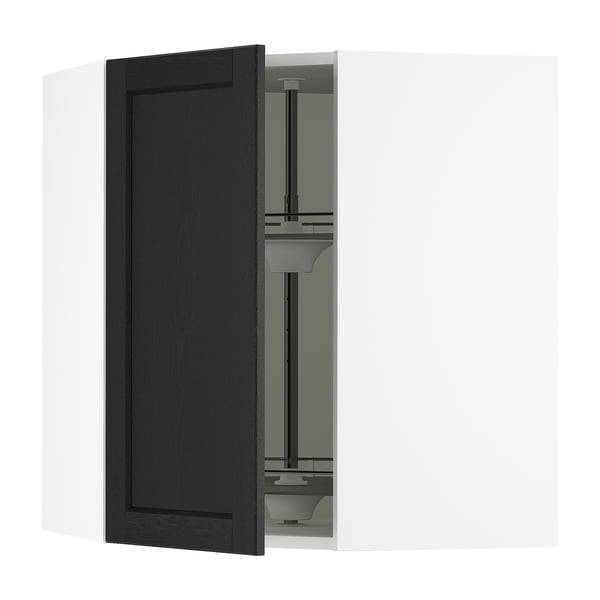 SEKTION Corner wall cabinet with carousel, white/Lerhyttan black stained, 26x15x30 "
