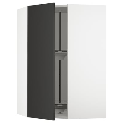 SEKTION Corner wall cabinet with carousel, white/Nickebo matt anthracite, 26x15x40 "