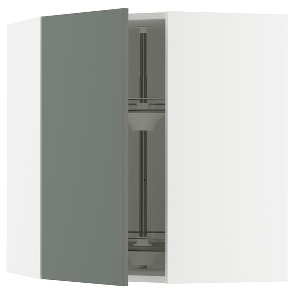 SEKTION Corner wall cabinet with carousel, white/Nickebo matt grey-green, 26x15x30 "