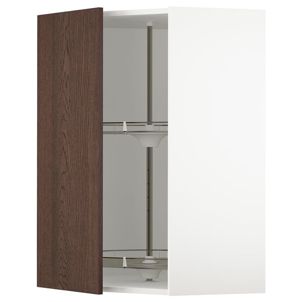 SEKTION Corner wall cabinet with carousel, white/Sinarp brown, 26x15x40 "