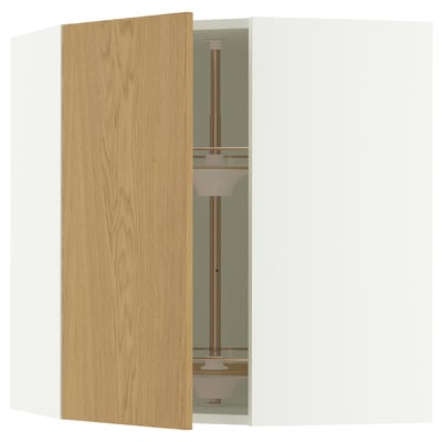 SEKTION Corner wall cabinet with carousel, white/Sinarp oak veneer, 26x15x30 "