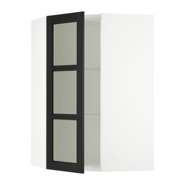 SEKTION Corner wall cabinet with glass door, white/Lerhyttan black stained, 26x15x40 "