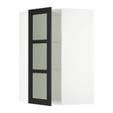 SEKTION Corner wall cabinet with glass door, white/Lerhyttan black stained, 26x15x40 "