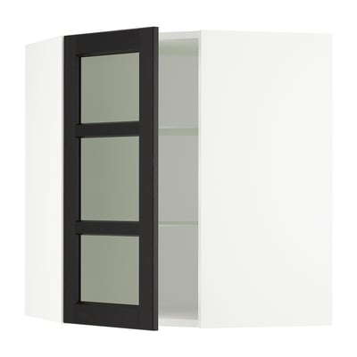 SEKTION Corner wall cabinet with glass door, white/Lerhyttan black stained, 26x15x30 "
