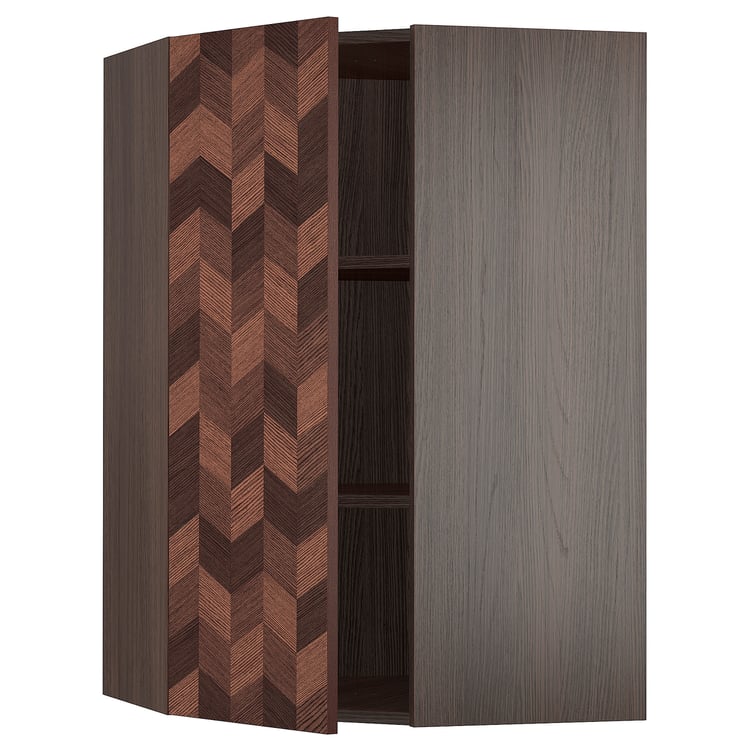 SEKTION Corner wall with shelves, brown Hasslarp/brown left