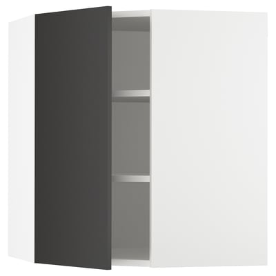 SEKTION Corner wall cabinet with shelves, white/Nickebo matt anthracite, 26x15x30 "
