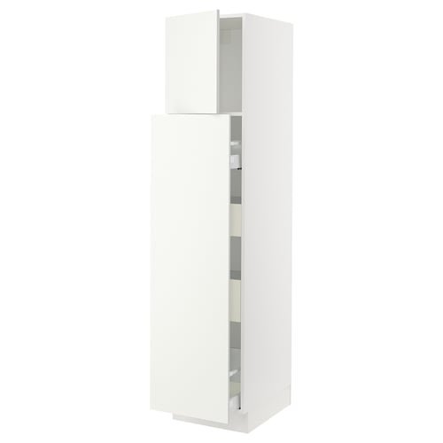 White kitchen cabinet set, modern design with adjustable shelves, sleek and minimalist.