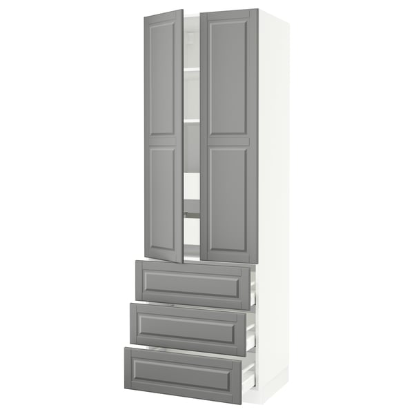 SEKTION High cab w 2 drs/3 fronts/5 drawers, white/Bodbyn gray, 30x24x90 "