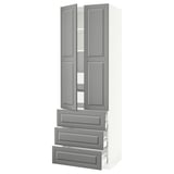 SEKTION High cab w 2 drs/3 fronts/5 drawers, white/Bodbyn gray, 30x24x90 "