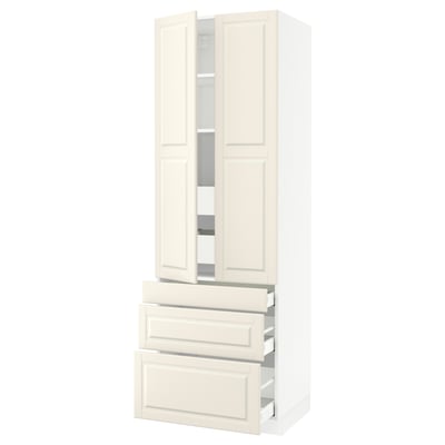 SEKTION High cab w 2 drs/3 fronts/5 drawers, white/Bodbyn off-white, 30x24x90 "