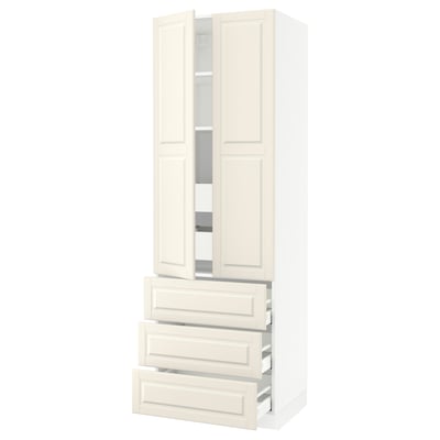 SEKTION High cab w 2 drs/3 fronts/5 drawers, white/Bodbyn off-white, 30x24x90 "