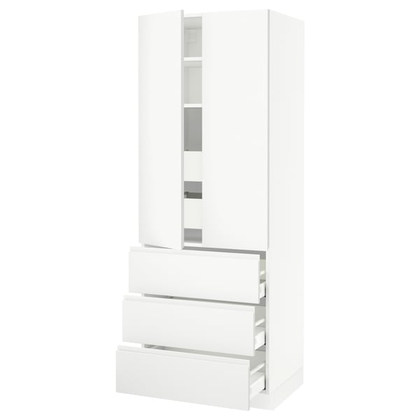 SEKTION High cab w 2 drs/3 fronts/5 drawers, white/Voxtorp matt white, 30x24x80 "