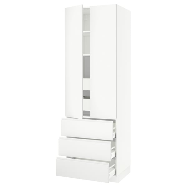 SEKTION High cab w 2 drs/3 fronts/5 drawers, white/Voxtorp matt white, 30x24x90 "