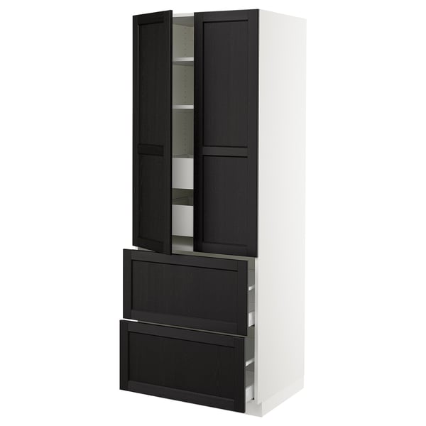 SEKTION High cab w 2drs/2 fronts/4 drawers, white/Lerhyttan black stained, 30x24x80 "