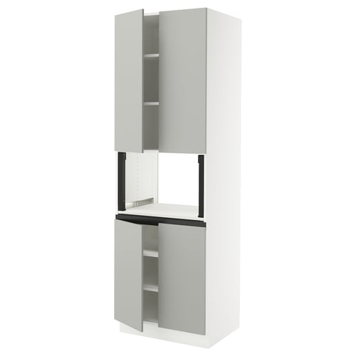 SEKTION kitchen: white cabinet, light grey doors, modern, clean design, 3 shelves.