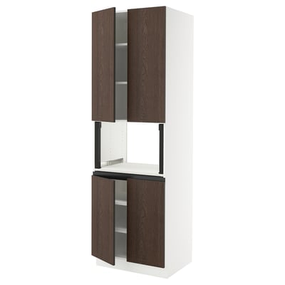 SEKTION High cabinet for micro w 4 doors, white/Sinarp brown, 30x24x90 "