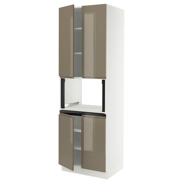 SEKTION High cabinet for micro w 4 doors, white/Voxtorp high-gloss dark grey-brown, 30x24x90 "