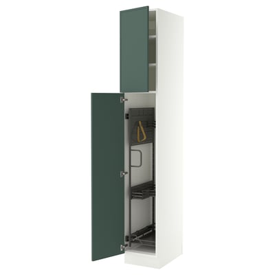SEKTION High cabinet/pull-out int fittings, white/Aspudden dark gray-green, 15x24x90 "