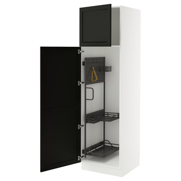 SEKTION High cabinet/pull-out int fittings, white/Lerhyttan black stained, 24x24x80 "