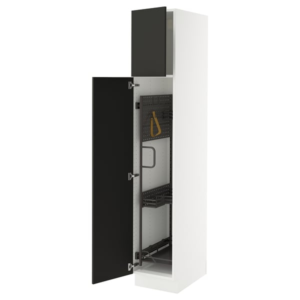 SEKTION High cabinet/pull-out int fittings, white/Nickebo matt anthracite, 15x24x80 "