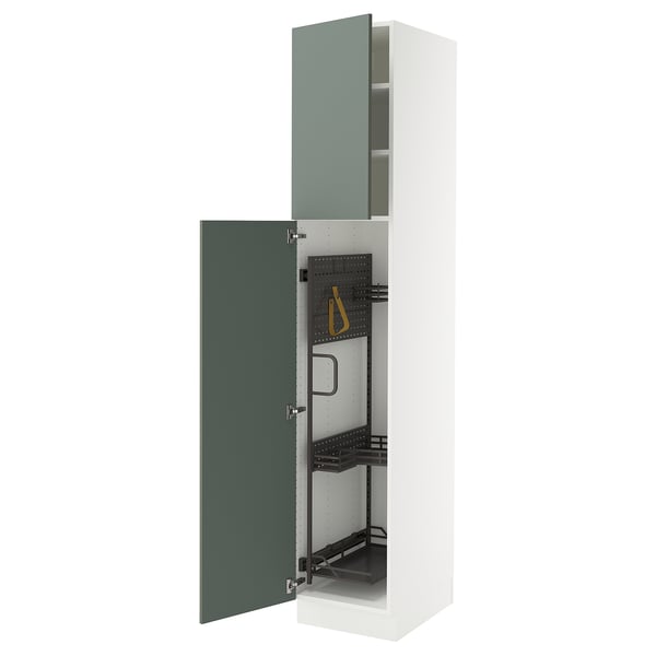 SEKTION High cabinet/pull-out int fittings, white/Nickebo matt grey-green, 18x24x90 "
