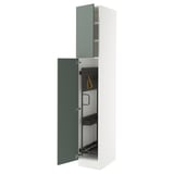 SEKTION High cabinet/pull-out int fittings, white/Nickebo matt grey-green, 15x24x90 "