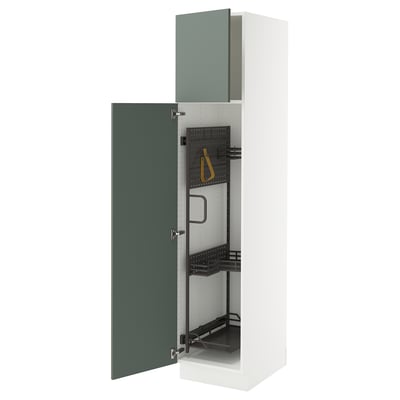 SEKTION High cabinet/pull-out int fittings, white/Nickebo matt grey-green, 18x24x80 "