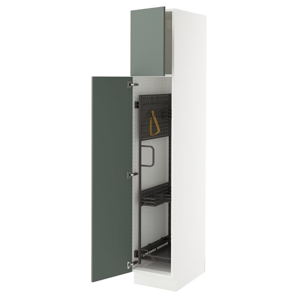 SEKTION High cabinet/pull-out int fittings, white/Nickebo matt grey-green, 15x24x80 "