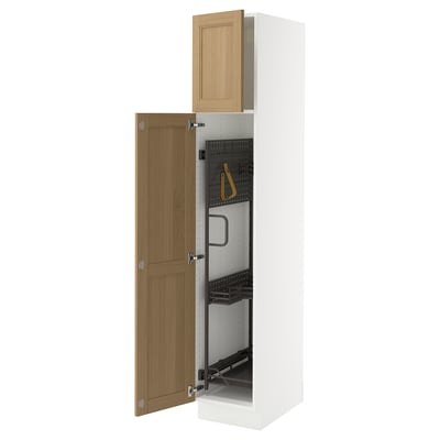 SEKTION High cabinet/pull-out int fittings, white/Vedhamn oak, 15x24x80 "